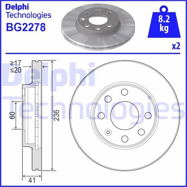 DELPHI BG2278 ÖN FREN AYNASI CORSA B-ASTRA F-VECTRA A-ASCONA C-COMBO B 94-01 AVEO-KALOS 03> 246x19.9x4DLxHAVALI 90511111-93182291-93281952 - Görsel 1