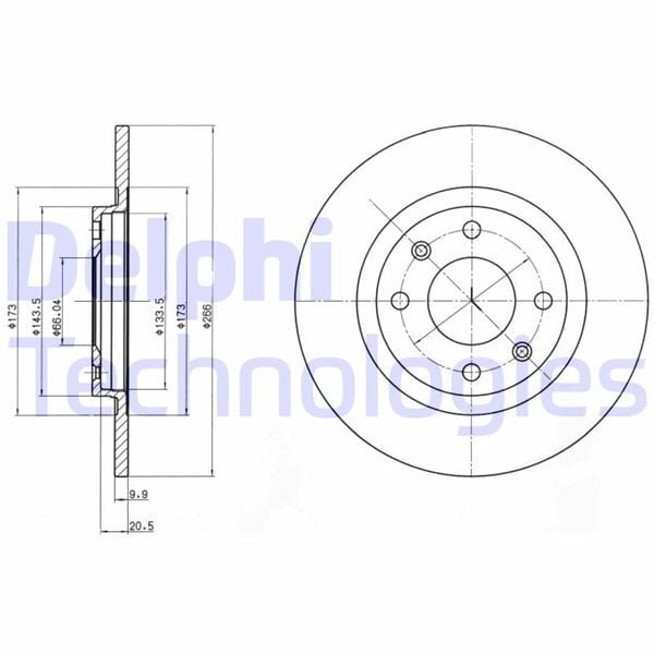 DELPHI BG2308 ÖN FREN AYNASI P305 82-89 P405 92-96 BX 82-93 1.4-1.4ie-1.6-1.6ie-1.7TD-1.9TD 266x27x4DL - Görsel 1