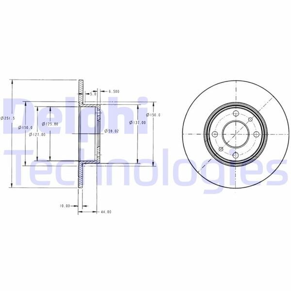 DELPHI BG2322 ARKA FREN DISKI FIAT BRAVO II 07> STILO 01> LINEA 07> ALFA ROMEO MITO 08> LANCIA DELTA II 08> 251.5x10x4DL - Görsel 1