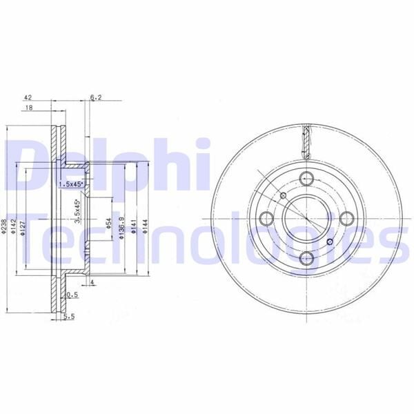 DELPHI BG2424 ÖN FREN DİSKİ HAVA KANALLI TOYOTA COROLLA 1.3L 2E EE100 95-98 / 1.6L 4A-F AE92 88-92 238 ÇAP X 4 BİJON - Takım disk fiyatıdır - Görsel 1