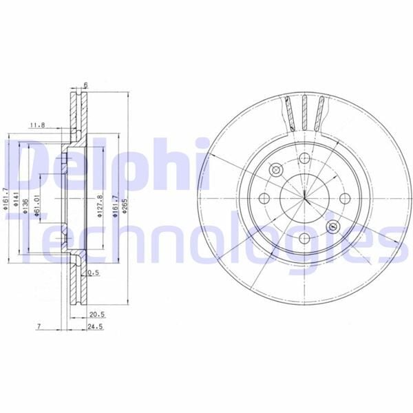 DELPHI BG2448 ÖN FREN AYNASI R21 89>94 2.0ie 2.1 D TURBO 264.5x20.5x4DELİK - Görsel 1