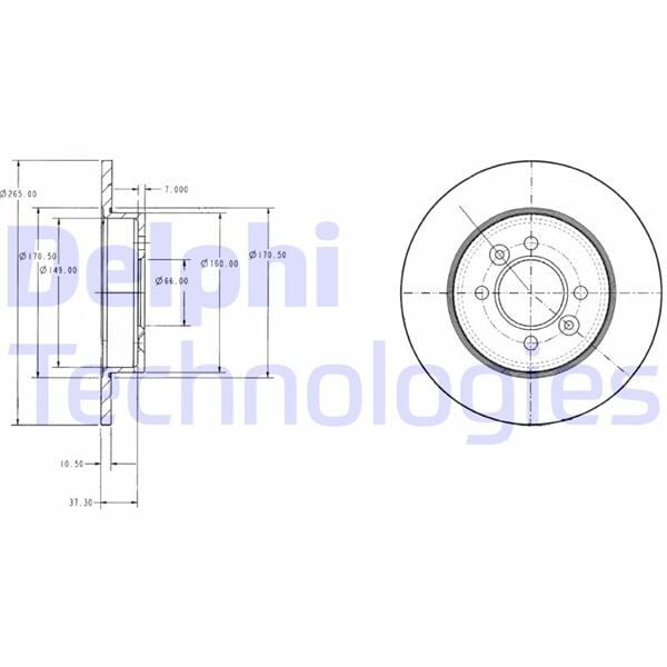 DELPHI BG2694 ARKA FREN AYNASI RENAULT LAGUNA 93>01 SAFRANE 92>96 265x10.5x4DELİK - Görsel 1