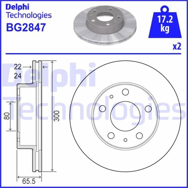 DELPHI BG2847 ÖN FREN AYNASI FIAT DUCATO 94>14 PEUGEOT BOXER 94>14 CITROEN JUMPER 94>14 KARSAN JEST 98> 300x24x5D ELİK - Görsel 1