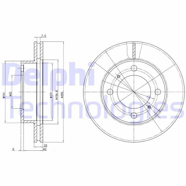 DELPHI BG2891 ÖN FREN DİSKİ HAVA KANALLI TOYOTA COROLLA 1.6L 4A-FE enjeksiyonlu AE101 AE111 92-00 255 çap x 4 bijon - Takım disk fiyatıdır - Görsel 1