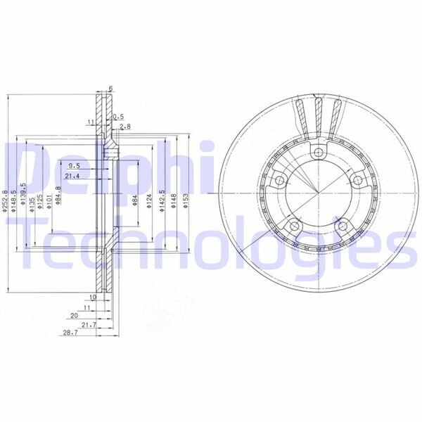 DELPHI BG3071 ÖN FREN DİSKİ HAVA KANALLI HYUNDAI H100 2.5L D4BA D4BF 4D55 4D56 PANELVAN 94-05 / 2.6L D4BB KAMYON ET 96-03 253 çap x 5 bijon - Takım disk fiyatıdır - Görsel 1