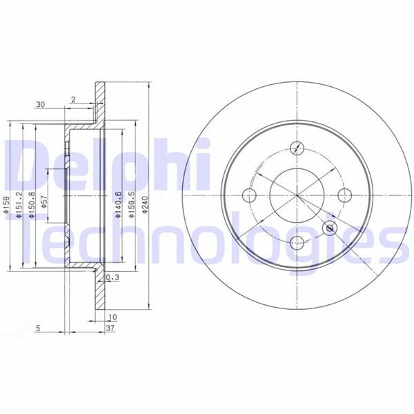 DELPHI BG3403 ARKA FREN AYNASI ASTRA G 98 > - ASTRA H 04 > MERIVA A 03 > 240x10x4DL DOLU 9117771-90498304-24432189 - Görsel 1