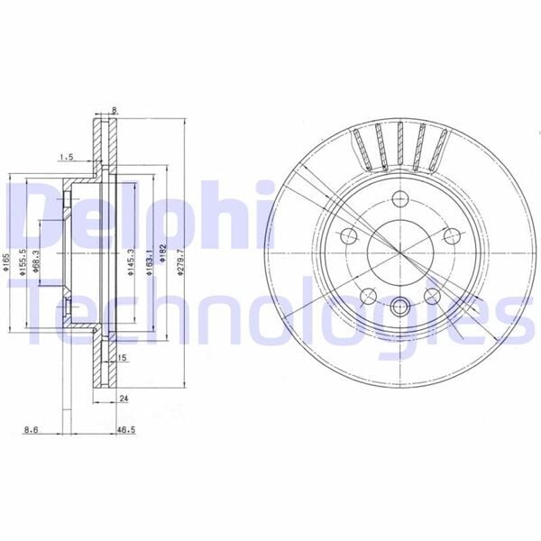 DELPHI BG3417 ÖN FREN AYNASI TRANSPORTER T4 1.9 D TD 2.4 D 2.5 TDİ 90/4.03 280x24x5DLxHAVALI 7D0615301C - Görsel 1