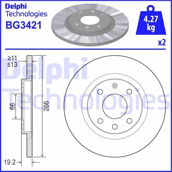 DELPHI BG3421 ÖN FREN AYNASI C2 1.4 1.4 HDİ 03 >C3 1.4 1.4HDI 02 > PARTNER-BERLINGO 1.4 1.9 D 2.0HDI 266x13x4DL - Görsel 1