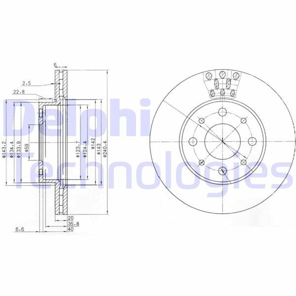 DELPHI BG3425 ÖN FREN AYNASI FIAT PALIO 97> SIENA 96> ALBEA 98> 240x20 HAVALI 4 DELİK - Görsel 1