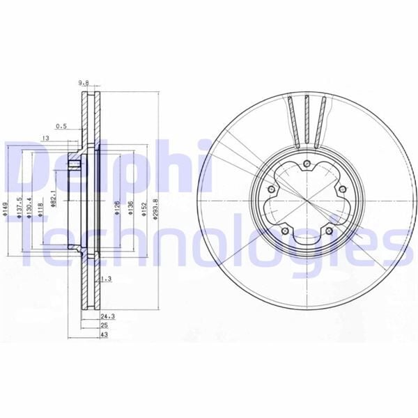 DELPHI BG3504 ÖN FREN AYNASI TRANSİT V184 00 > ARKADAN ÇEKİŞLİ 294x24.3x5DLxHAVALI - Görsel 1
