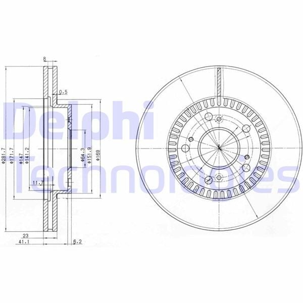 DELPHI BG3720 ÖN FREN DİSKİ HAVA KANALLI HONDA CIVIC 1.6L R16A2 VTEC sedan FD6 FB7 kasa 06-15 / 1.8L R18A VTEC Hatchback FK2 kasa 06-> / 1.4L L13Z1 sport FK1 kasa 09-> / CR-V 2.0L K20A4 15 jant RD8 kasa - Görsel 1