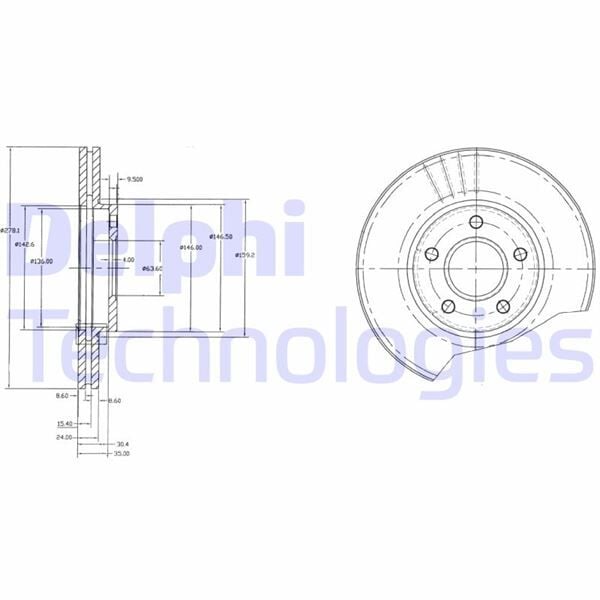 DELPHI BG3826 FREN DİSKİ ÖN FORD CONNECT 02> 278x24x5DL - Görsel 1
