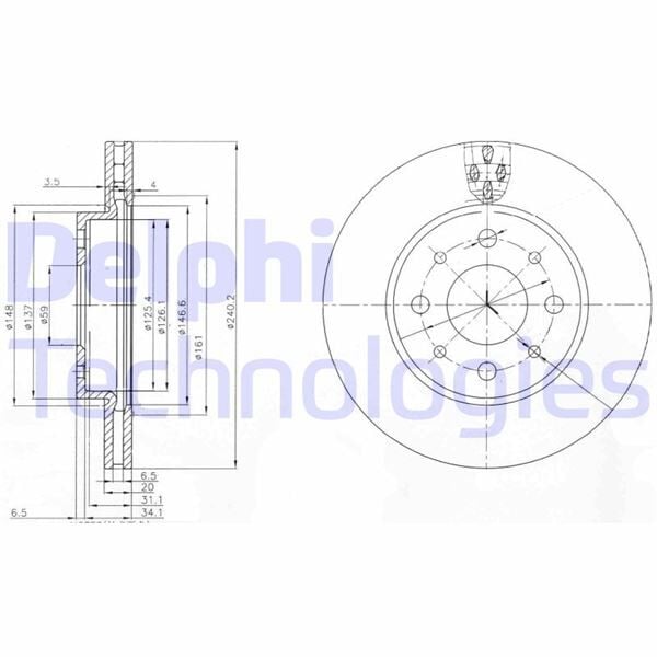 DELPHI BG3839 ON FREN DISKI FIAT 500 08> 500C 09> PANDA 12> FORD KA 1.3 TDCİ 09> 0.9-1.2-1.4-1.3DMTJ 240.5 - Görsel 1