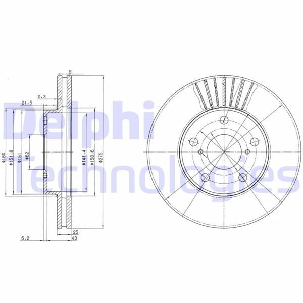 DELPHI BG3856 ÖN FREN DİSKİ HAVA KANALLI TOYOTA RAV4 2.0L 1AZ-FE 1CDFTV ACA21 CLA21 01-05 275 çap x 5 bijon - Takım disk fiyatıdır - Görsel 1