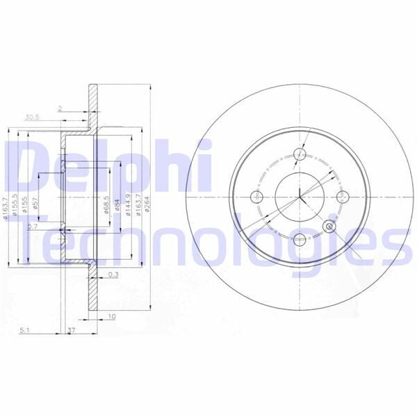 DELPHI BG3885C ARKA FREN AYNASI ASTRA H L67 04>14 COMBO C 01>11 MERIVA A 03>10 264x10x4DL DOLU - Görsel 1