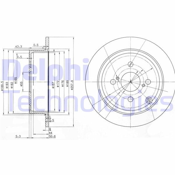DELPHI BG3889 ARKA FREN DİSKİ DOLU TİP TOYOTA COROLLA 1.4L 4ZZ-FE ZZE120 VVTi 02-06 / 1.6L 3ZZ-FE ZZE121 VVTi 02 -06 258 çap X 4 bijon - Takım disk fiyatıdır - Görsel 1