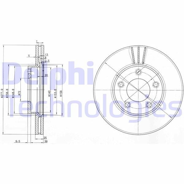 DELPHI BG3927 ÖN FREN DİSKİ HAVA KANALLI MAZDA 3 1.6L Y6 Z6 BK BL kasa 03-14 278 çap x 5 bijon - Takım disk fiyatıdır - Görsel 1