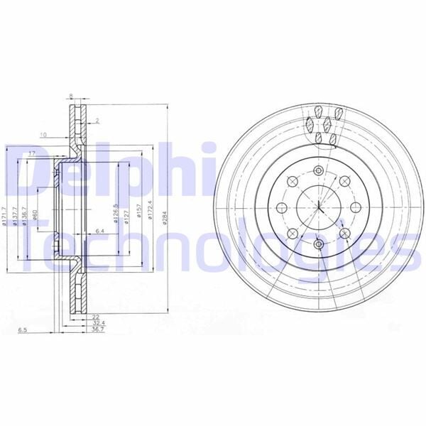 DELPHI BG3944 ÖN FREN AYNASI CORSA D 07> CORSA E 14> ADAM 13> PUNTO EVO-GRANDE PUNTO 05> 284x22x6DLxHAVALI 15 İNÇ 55702646 - Görsel 1