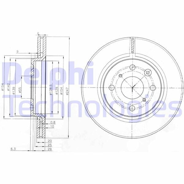 DELPHI BG3976 ÖN FREN AYNASI P107 1.0-1.4HDI 06/05>C1 1.0 1.4HDİ 05>TOYOTA AYGO 1.0 1.4HDİ 05> 247x20x4DLxHAVALI - Görsel 1