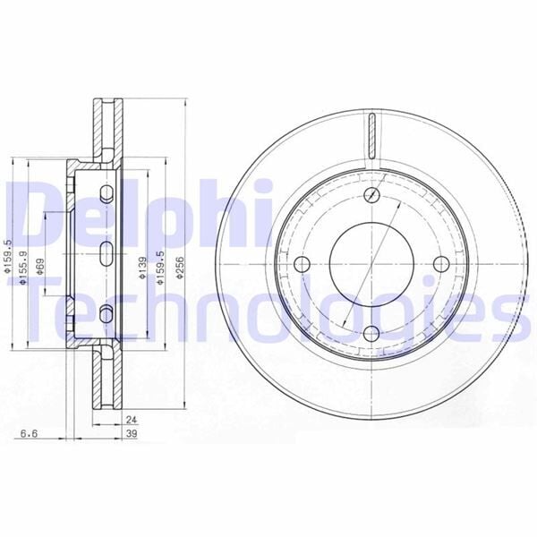 DELPHI BG3987 ÖN FREN DİSKİ HAVA KANALLI MITSUBISHI COLT 1.1L 3A91 Z32A 1.3L 4A90 Z34A 1.5L 4A91 Z36A 04-12 256 çap x 4 bijon - Takım disk fiyatıdır - Görsel 1