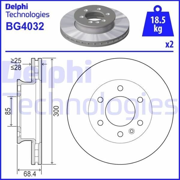 DELPHI BG4032T FREN DISKI ON MERCEDES SPRINTER B906 B907 B910 . VW CRAFTER 30-35-50 - Görsel 1