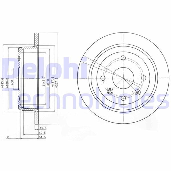 DELPHI BG4091 ARKA FREN DİSKİ AVEO 05>13 LACETTI 2005 > NUBIRA 2005 > OPTRA 2003-2008 257X10.5X60X4DL DOLU - Görsel 1