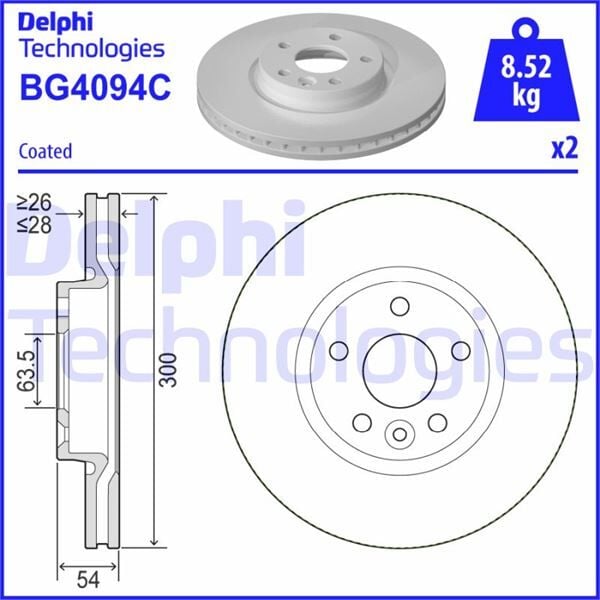 DELPHI BG4094C FREN DISKI ON FORD MONDEO IV S-MAX . LAND ROVER FREELANDER II L359 RANGE ROVER EVOQUE L538 - Görsel 1