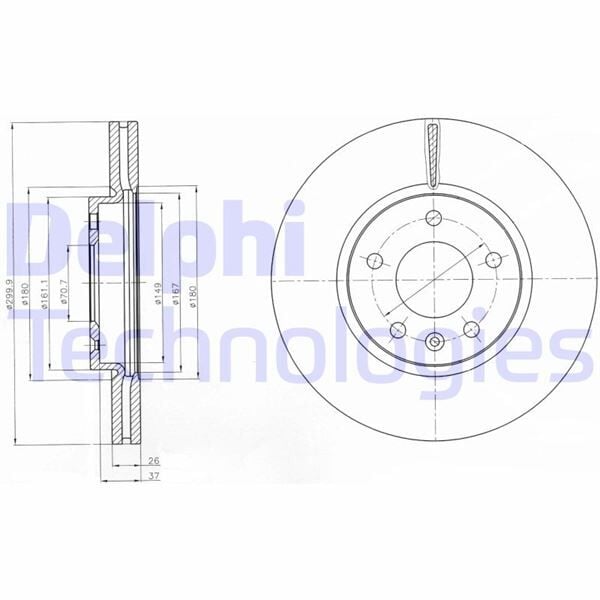 DELPHI BG4278C ÖN FREN AYNASI INSIGNIA B 16 INÇ 18> ASTRA J 09 > ZAFIRA C 11 > CRUZE 09 > 300x26x5DLxHAVALI 13502051 - Görsel 1