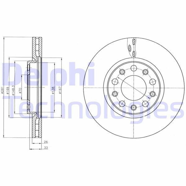 DELPHI BG4314 ÖN FREN AYNASI ALFA ROMEO GIULIETTA 1.4TB-1.6JTDM 10>FIAT 500X 1.4-1.3DMT-1.6DMTJ 14> 281x5DxHAVALI DF6450 - Görsel 1