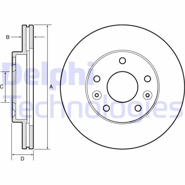 DELPHI BG4455 ON FREN DISKI DACIA DUSTER I 10>18 DUSTER II 18> RENAULT MEGANE IV 15> DIŞ ÇAP: 269MM DISKI KALINL IĞI: 22.5MM 5 DELİK HAVALANDIRMALI - Görsel 1
