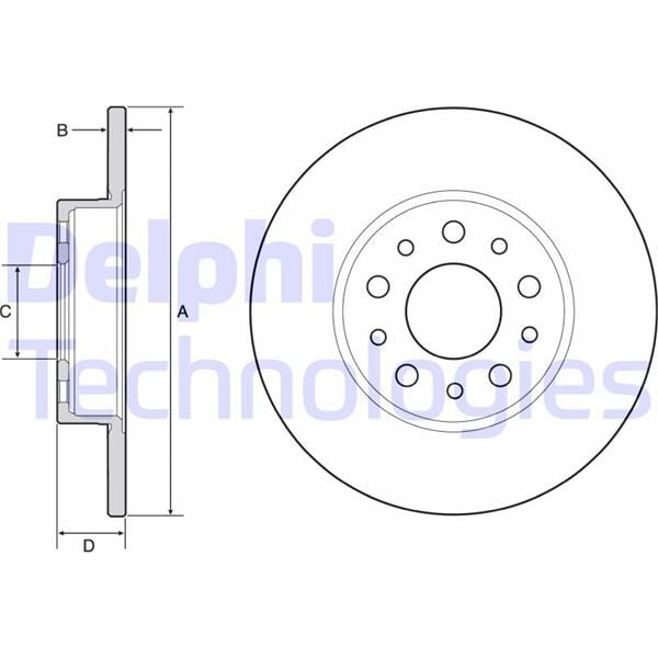 DELPHI BG4655C FREN DİSKİ ARKA FIAT 500 L 12> EGEA 15> 1.0 1.3 MTJ 1.4 1.6 MTJ 15> 251x41x5 DELİK - Görsel 1