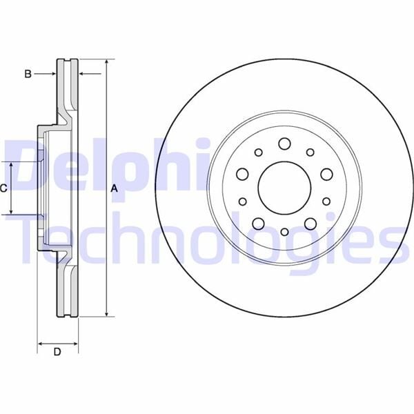 DELPHI BG4797C ÖN FREN AYNASI DİSK FIAT EGEA 16> 1.0 1.3 MTJ 1.4 1.5 1.6 MTJ 5 BİJON DIŞ:284MM K:24MM - Görsel 1