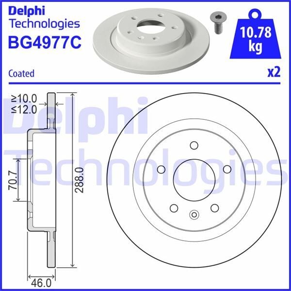 DELPHI BG4977C ARKA FREN AYNASI INSIGNIA B 2017 >> 16 İNÇ 288x12x5DL DOLU - Görsel 1