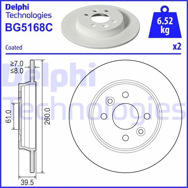 DELPHI BG5168C ARKA FREN DİSKİ TK. RENAULT CLIO V 19> DELIKSIZ - Görsel 1