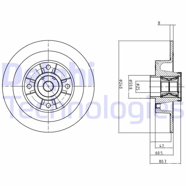 DELPHI BG9028RS ARKA FREN AYNASI RENAULT MEGANE II 02> MODUS 04> CLIO III 05> 240x82.5x4DELİK RULMANLI ABS SENSÖRLÜ - Görsel 1