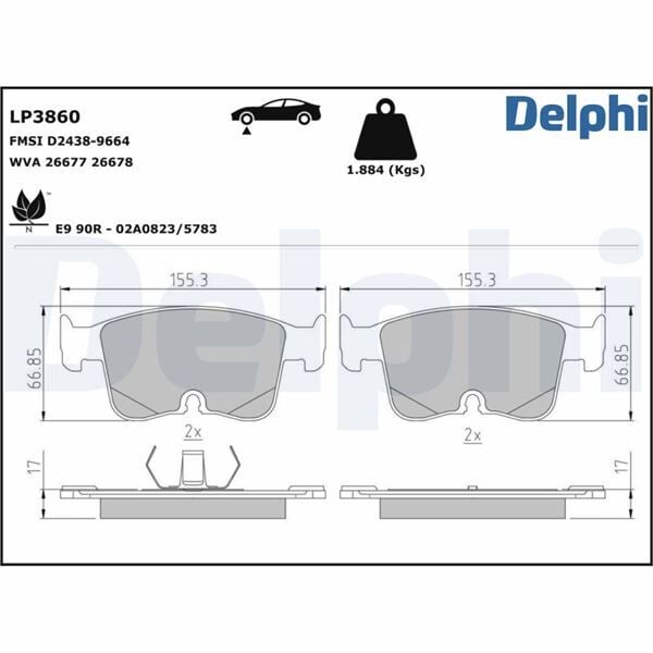 DELPHI LP3860 FREN BALATASI AUDI A3-VW CADDY-GOLF 07/2019> - Görsel 1