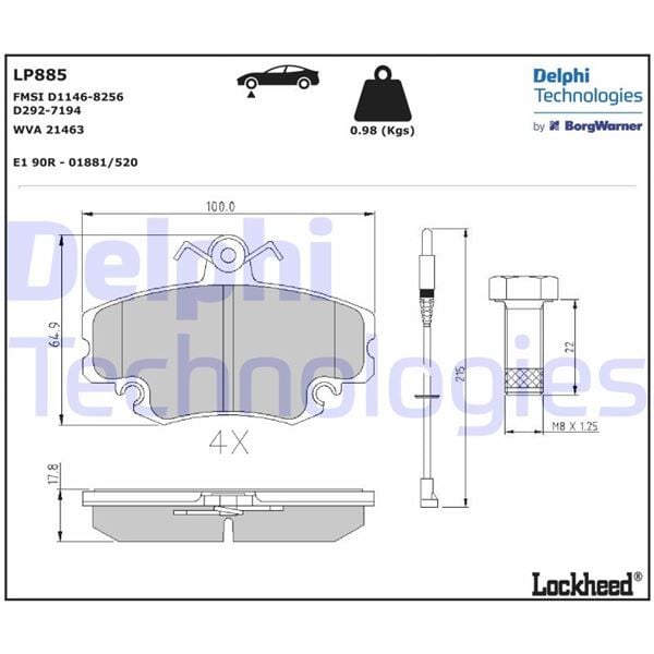 DELPHI LP885 ÖN BALATA FİŞLİ RENAULT R9-R19-R21-CLIO I-II-MEGANE I-TWINGO-LOGAN-SANDERO-SOLENZA - Görsel 1