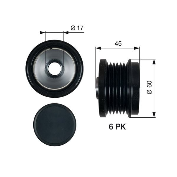 GATES OAP7155 ALTERNATÖR KASNAĞI 43.5mm CMAX-FIESTA VI-FOCUS III-KUGA II-TRANSİT-CONNECT-COURIER 1.5-1.6-2.0TDCİ - Görsel 1