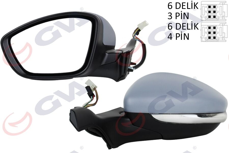 GVA 1043286 DIŞ DİKİZ AYNASI SOL P2008-P208 13> ELEKTRİKLİ ISITMALI SİNYALLİ ASTARLI KONVEKS VM-509EHPL - Görsel 1