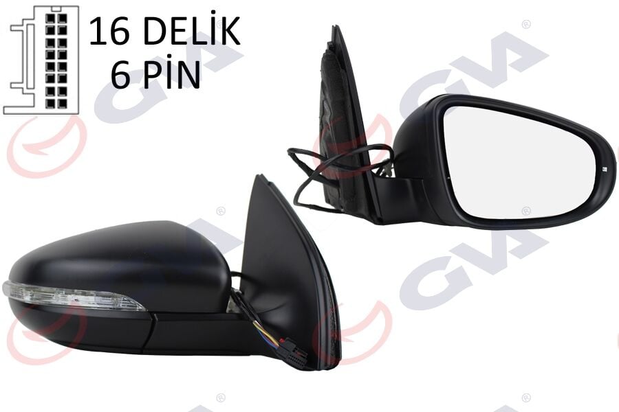 GVA 1075245 DIŞ DİKİZ AYNASI SAĞ GOLF 09> ELEKTRİKLİ ISITMALI SİNYALLİ KONVEKS 6 FİŞ VM- 6197EHPR - Görsel 1