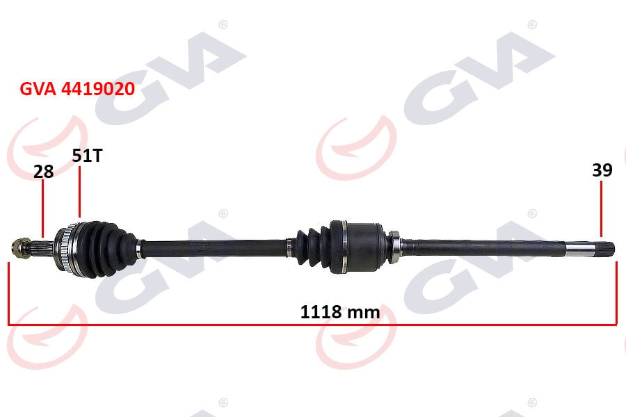 GVA 4419020 AKS KOMPLE ÖN SAĞ RENAULT MASTER II 98>06 OPEL MOVANO A 98>01 1.9dCi 2.2dCi 2.5dCi 2.8dCi 51DİŞ 1118mm - Görsel 1