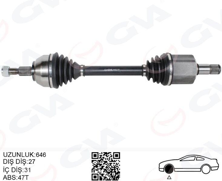 GVA 4434003 ÖN AKS KOMPLE SOL KUGA I 2.0 TDCI 08>14 POWER. OTOM. 6 VİTESLİ ÇİFT KAVRAMA 4X4 646 MM DİŞ 27 İ Ç DİŞLİ 31 - Görsel 1