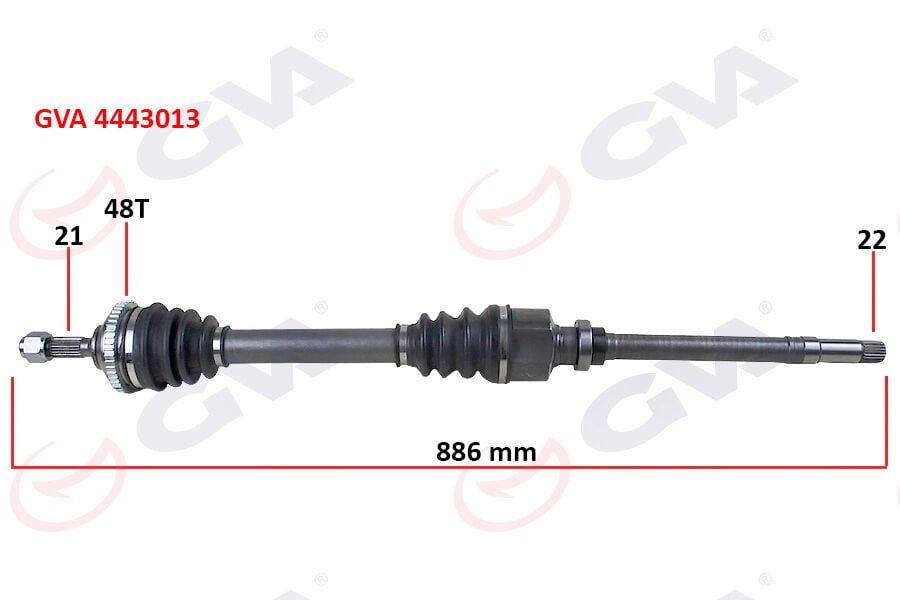 GVA 4443013 KOMPLE AKS SAĞ PEUGEOT P206 1.6i TU5 98>06 21x22x48T 886mm ABS Lİ - Görsel 1