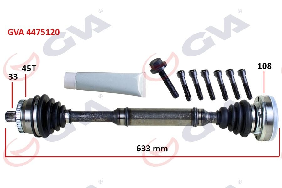 GVA 4475120 KOMPLE AKS SAĞ ABS Lİ A4-PASSAT 1.8T 96-01 45 DİŞ 633mm - Görsel 1