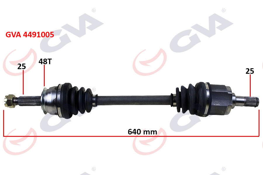 GVA 4491005 KOMPLE AKS SOL HYUNDAI ACCENT ERA 1.4L 1.6L G4EE G4ED benzinli 06-10 ABS li 25x25 - ABS 48 diş komple boy 640mm - Görsel 1