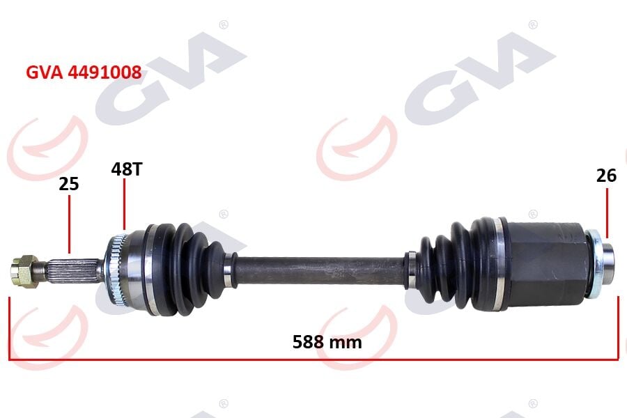 GVA 4491008 KOMPLE AKS SAĞ HYUNDAI ACCENT ERA 1.5L D4FA CRDi 06-10 ABS li 25x26 - ABS 48 diş komple boy 588mm - Görsel 1