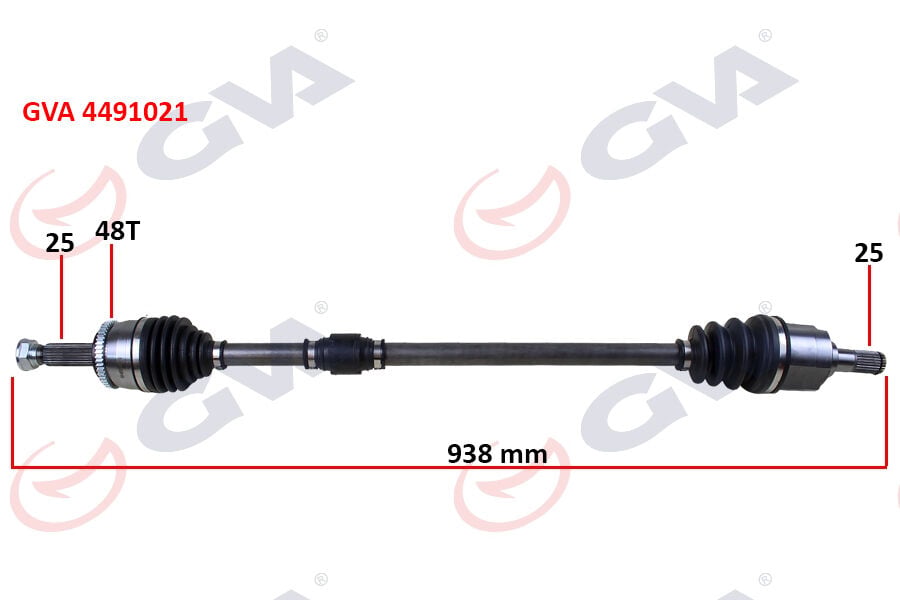 GVA 4491021 KOMPLE AKS SAĞ HYUNDAI İ20 1.4L D4FC CRDİ 08-15 ABS Lİ 25X27 - ABS 48 DİŞ KOMPLE BOY 938MM - Görsel 1