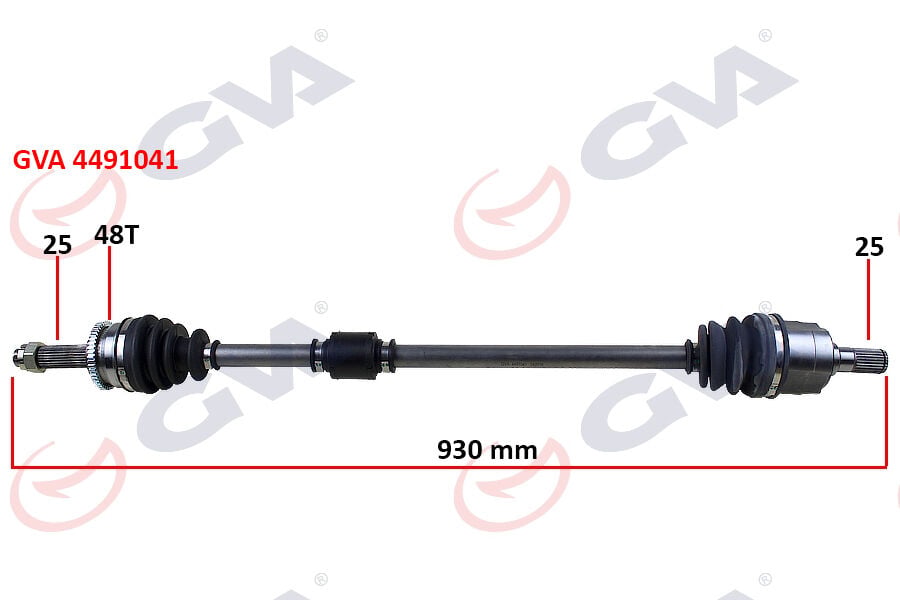 GVA 4491041 KOMPLE AKS SAĞ HYUNDAI İ20 1.2L G4LA 08-15 ABS Lİ 25X25 - ABS 48 DİŞ KOMPLE BOY 930MM - Görsel 1