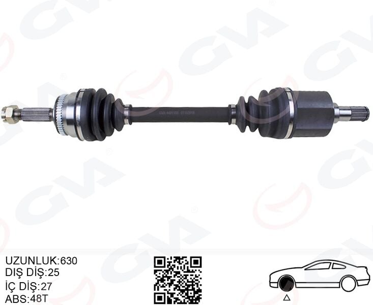 GVA 4491150 KOMPLE AKS SOL GETZ 1.5 CRDİ 03-09 ABS Lİ 48DİŞ 630 MM - Görsel 1