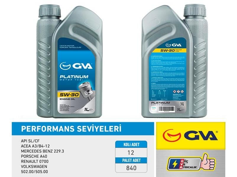 GVA 9920120 MOTOR YAĞI 5W30 1 LT PLATINUM TAM SENTETİK API SL/CF - Görsel 1